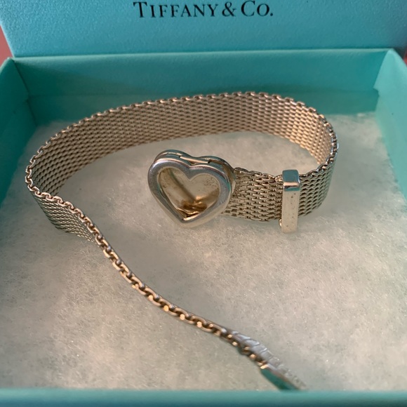 Tiffany & Co. Sterling Silver Somerset Heart Buckle Mesh Bangle Bracelet - Picture 4 of 5